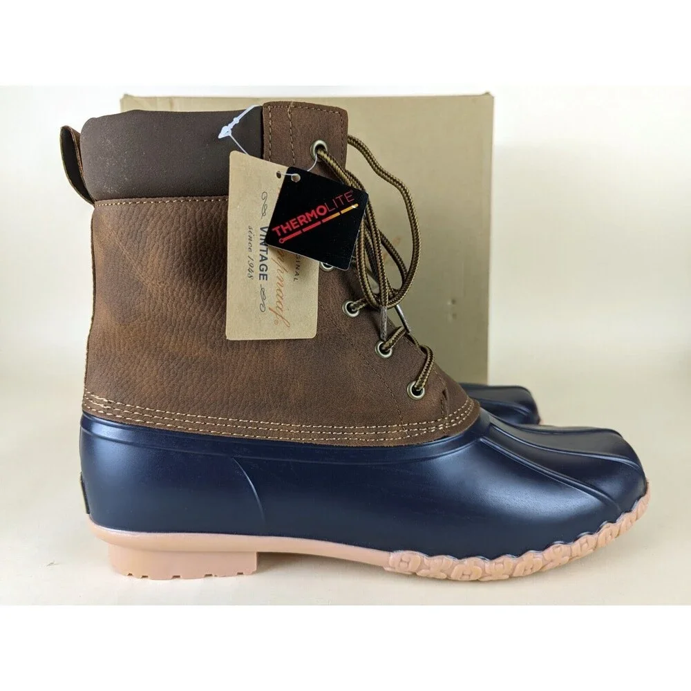 Weatherproof Vintage Adam II Duck Boots Mens 12M Tan Navy Faux Leather Shoes NWB